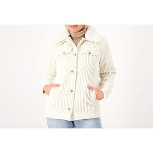 Koolaburra by UGG Corduroy Shacket w/ Removable Fur Collar Ivory Medium Size